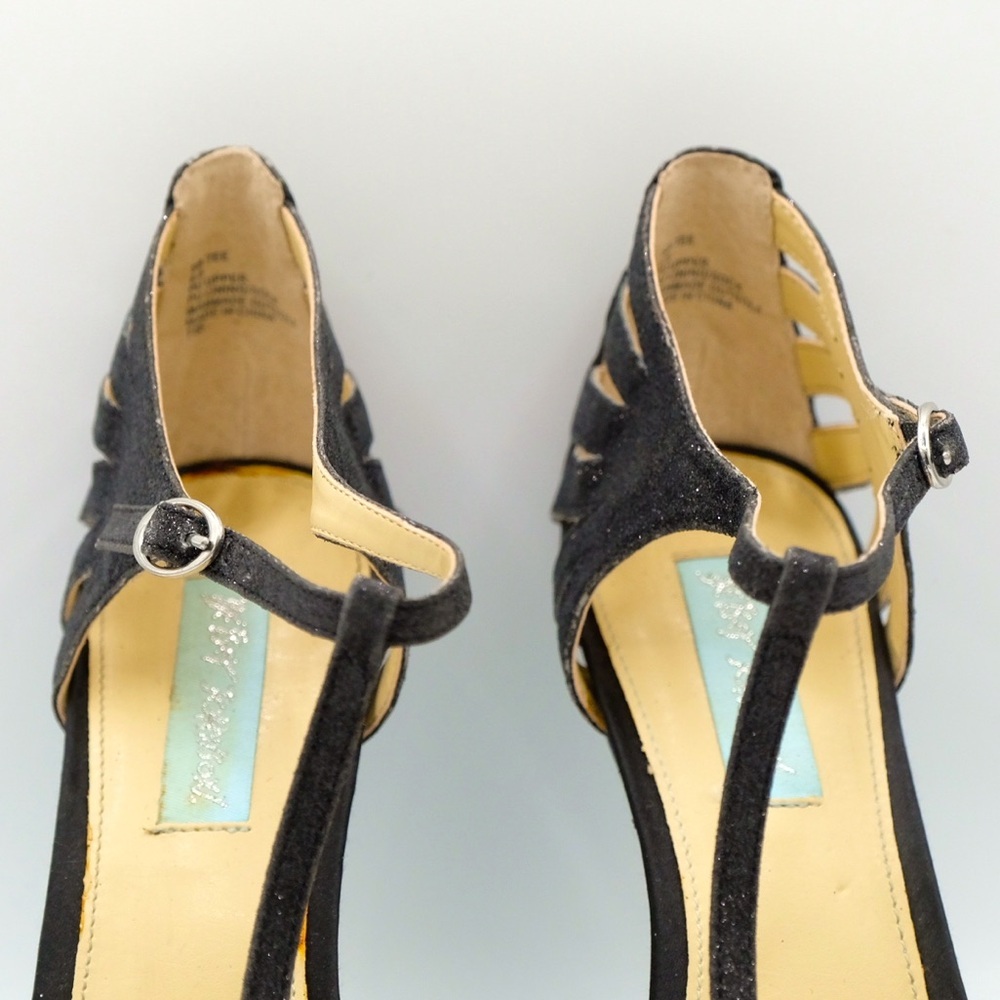 Betsey Johnson Glitter Black Heels size 8.5 Vintage Inspired 🙌🏻✨⏰💭🤝⌛️ - Picture 8 of 16